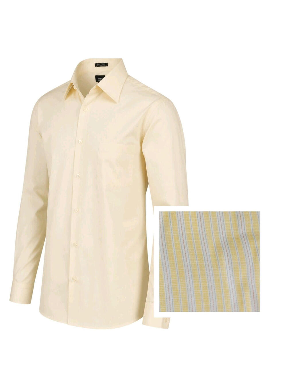 John Henry Fitted Button Up Size 16 34/35 Yellow White Striped 100% Cotton